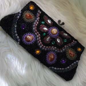 Beaded Embellished Black Evening Clutch